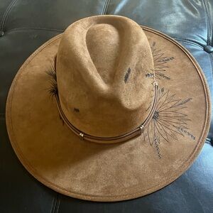 Brown Suede Women's Hat with Floral Design